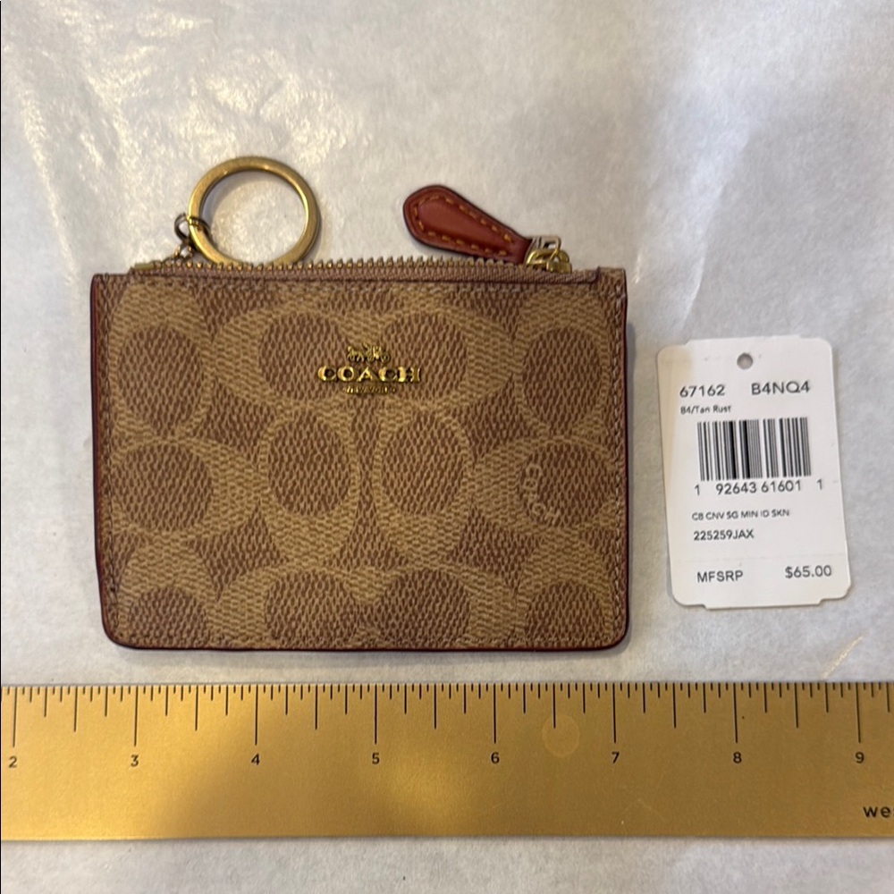 Coach Brown Signature mini skinny wallet keyring card case  67162 colorblock